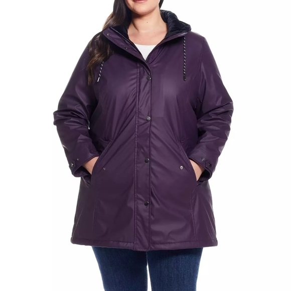 Weatherproof Hooded Midweight Rain Jacket Dark Plum - Picture 2 of 16